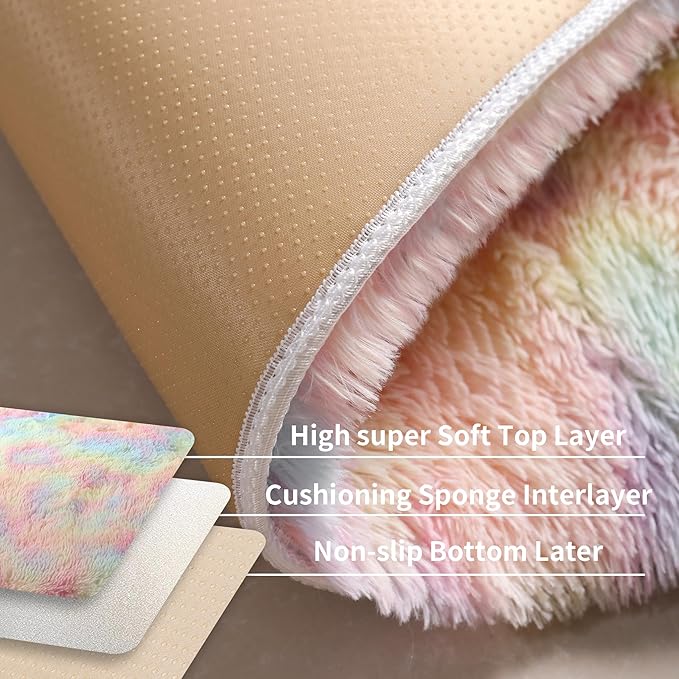 6x9 Rainbow Shaggy Kids Unicorn Rug for Girls Bedroom, Fluffy Fuzzy Soft Plush Pastel Large Area Rugs for Living Room,Washable Non Slip Nursery Boys Dorm Room Carpets