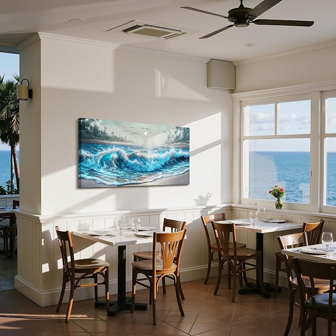 imjiayu Ocean Canvas Wall Art, Coastal Wall Decor, Beach Wall Art, Large Sunrise Seascape Decoration Painting Print, Sea Wave Landscape Picture For Living Room Bedroom Home Decor, 20" X 40"