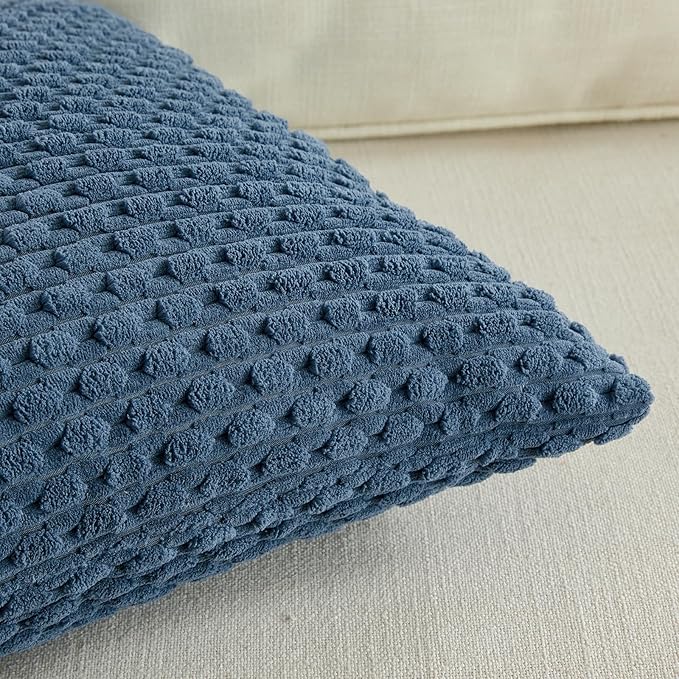Fancy Homi 2 Packs Dusty Blue Decorative Throw Pillow Covers 24x24 Inch for Couch Bed Sofa, Modern Farmhouse Boho Home Decor, Soft Cute Plush Corduroy Cushion Case 60x60 CM
