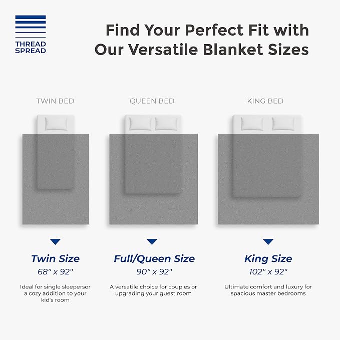 THREAD SPREAD 100% Pure Cotton, Luxury King/California King Size White Blanket - Herringbone Pattern, Soft & Cozy Premium Fall Throw Blanket for All Seasons, 350 GSM & 106 x 92 with Free Tote Bag