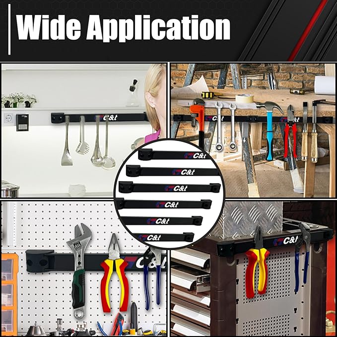 Magnetic Storage Organizer Tool Holder, Magnetic Tool Holder Strip, 6-Pack Magnetic Tool Bar,1-Pack Wrist Magnetic Holder for Garage,Shop and Kitchen | Garage Wall Mount Rack- Mounting Screws Included