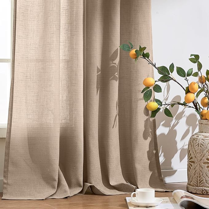 jinchan Taupe Linen Curtains 108 Inches Long for Living Room Bedroom Extra Long Grommet Curtains Neutral Farmhouse Light Filtering Semi Sheer Drapes Ceiling to Floor for Large Window 9 FT 2 Panels