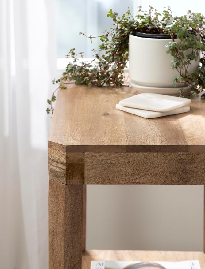 Kate and Laurel Talcott Mid-Century Rectangle Wood Side Table; 22 x 14 x 26; Natural Wood; Decorative Transitional Two Tier End Table for Use as a Bedroom Nightstand or Living Room Accent