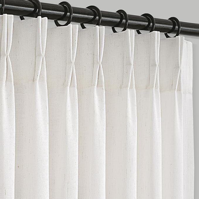 Memory Trained Pinch Pleated Linen Curtains with Hooks Living Room Semi Sheer Light Filtering Curtains 84 inch Long Modern Natural Cream Pinch Pleat Drapes Neutral Aesthetic Curtain Birch Ivory