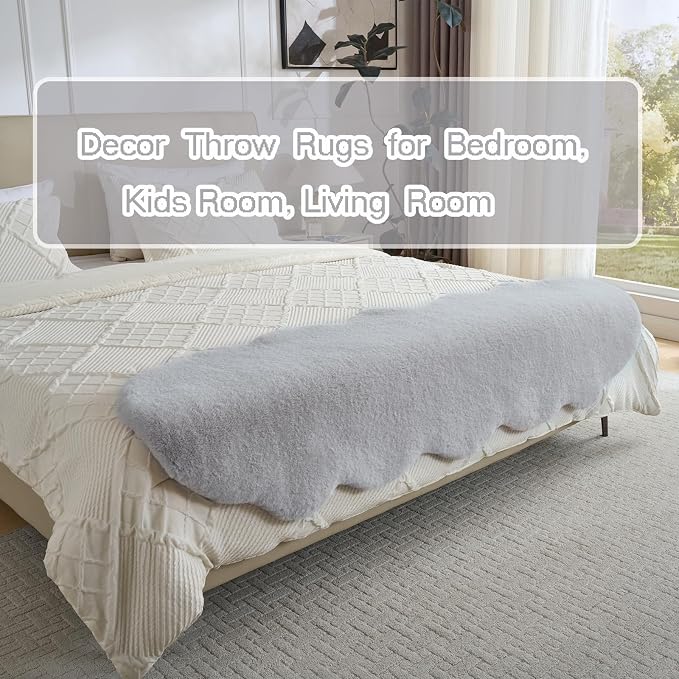 1700GSM Fuzzy Faux Sheepskin Fur Area Rug,Extra Soft Throw Rugs Mat Fluffy Shaggy Fur Rug for Bedroom Living Bedside Rug Room Decor-Light Grey,2x3ft
