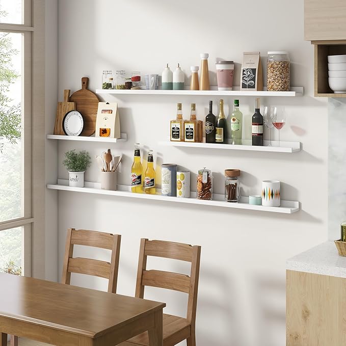 Picture Ledge Shelf, Floating Shelves Set of 2, 72 Inches Long Large Nursery Book Shelves for Toys Storage, Kids Bookshelf Wall Mounted for Living Room Bedroom Decor Books Photo Frames, White