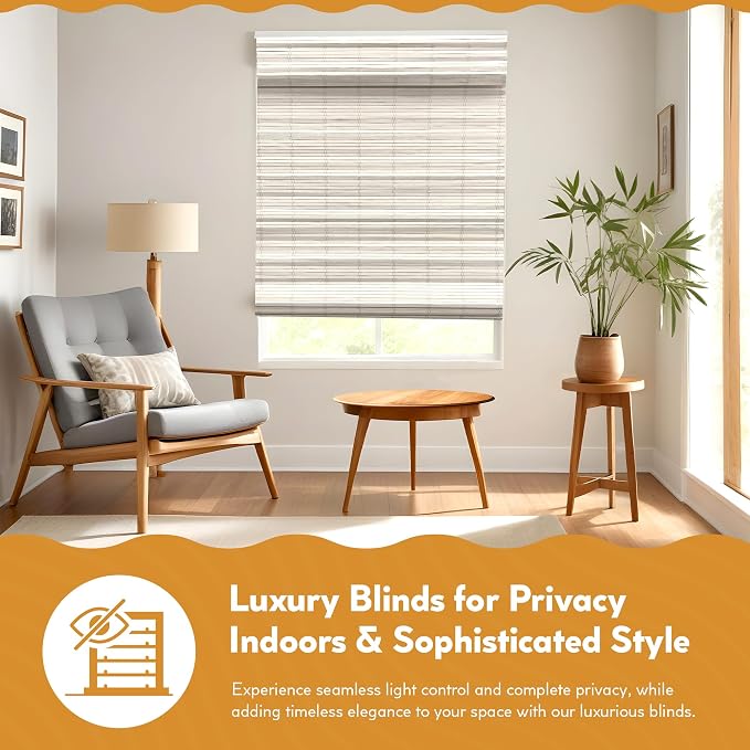 Radiance Cordless Distressed White Brooklyn Flatstick Bamboo Roman Shade - 23 in. W x 64 in. L
