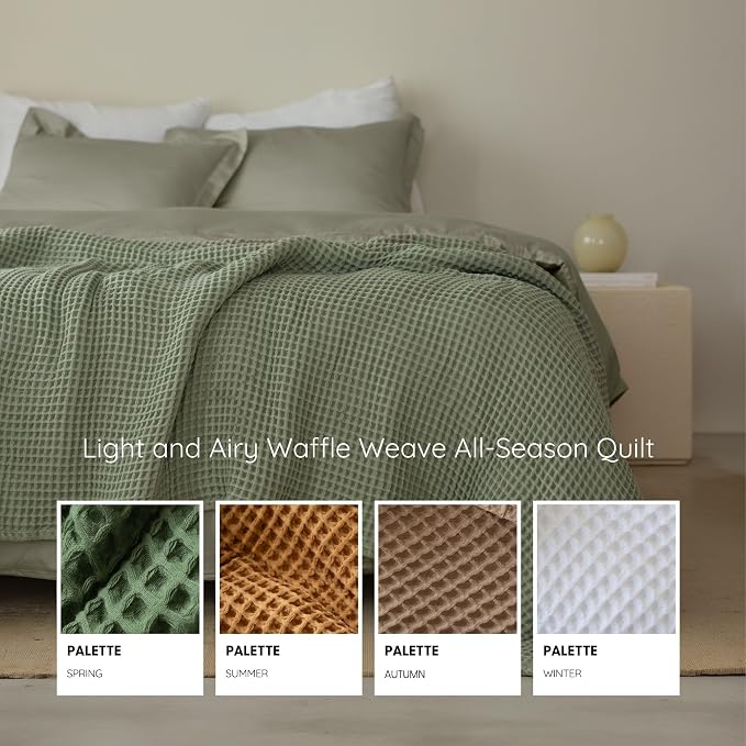 Premium Waffle Throw Blanket California King Size Sage Green - 100% Turkish Cotton, Light and Airy Waffle Weave All-Season Quilt - Luxury Decorative Bedspread (Sage Green, 95" x 126" Inch)
