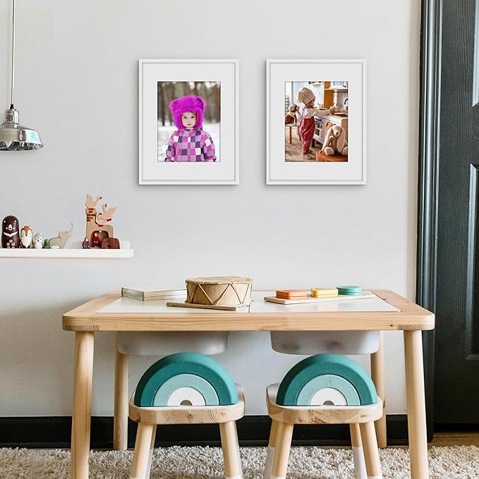 Picrit 11x14 Picture Frame Set of 12, Display 8x10 with Mat or 11x14 without Mat, Photo Frames for Wall Mounting or Table Top Display, White