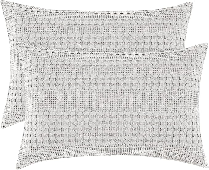 PHF 100% Cotton Waffle Pillow Shams California King Size, 2 Pack 20" x 40" Soft Skin-Friendly Pillowcases, No Filling, Aesthetic Woven & Breathable Waffle Weave Pillow Case Covers for Bed, Light Grey