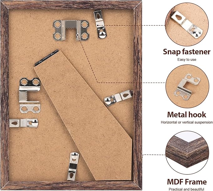 Fixwal Picture Frames Set, Gallery Wall Frame Set Picture Frames Collage 15 Pack for Wall or Tabletop with 8x10 5x7 4x6 Frames, Rustic Brown