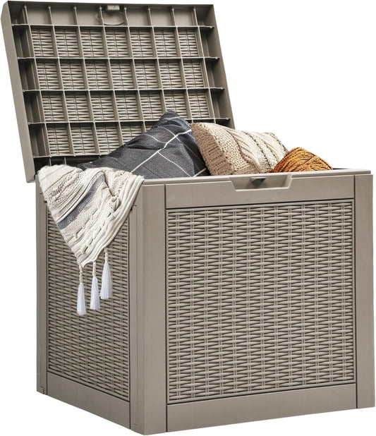 YITAHOME 32 Gallon Outdoor Storage Box, Water Resistant Resin Deck Box, Indoor Outdoor Lockable Storage Container for Patio, Garden, Cushions, Tools, Equipment(Brown)
