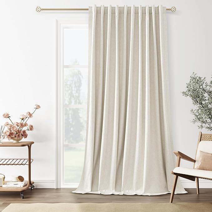 Guken Cream 100% Blackout Linen Curtains 70 Inch Wide by 108 Inch for Living Room Bedroom Back Tab/Rod Pocket Thermal Insulated Black Out 1 Drapes Room Darkening Window Curtains,1 Panel