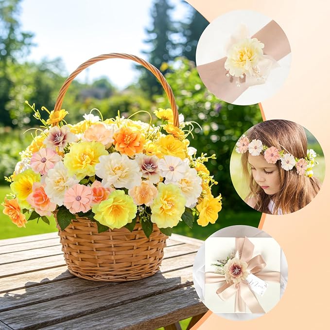 ATTGREAT 210 Pcs Mini Silk Flower Heads Small Fake Rose Daisy Faux Flowers Bulk for Crafts Artificial Loose Fabric Flowers Heads Sunflower Bulk for Wedding Hair Cap Dresses Decorations (Yellow)