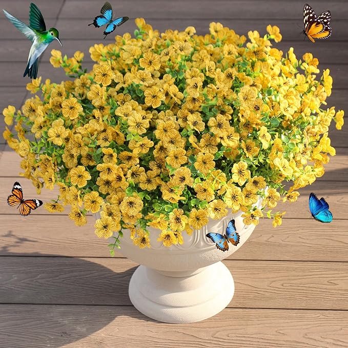 Artificial Flowers for Outdoor Decor, 16 Pack UV-Resistant Fake Yellow Silk Daisy Flowers, Perfect for Spring & Summer Decorating – Front Porch, Patio, Window Boxes, and Potted Plants