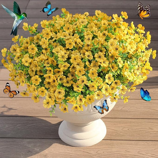 Artificial Flowers for Outdoor Decor, 16 Pack UV-Resistant Fake Yellow Silk Daisy Flowers, Perfect for Spring & Summer Decorating – Front Porch, Patio, Window Boxes, and Potted Plants