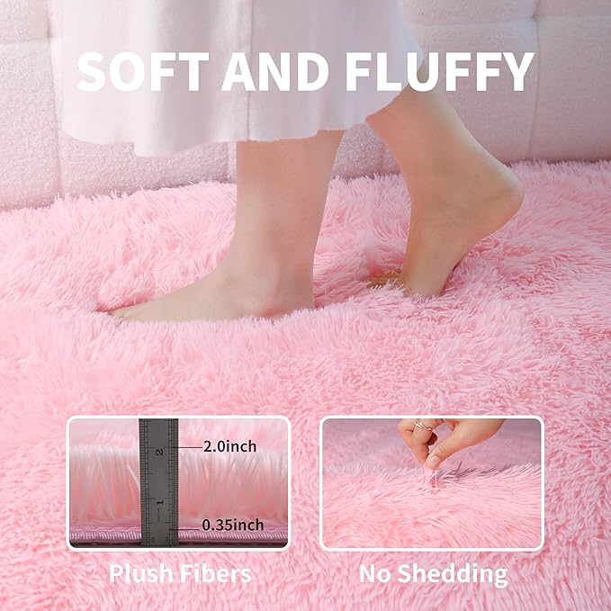 KCHOWUA Pink Fluffy Shag Rug for Bedroom Girls,6'x9' Machine Washable Plush Fuzzy Throw Large Area Rugs for Living Room,Modern Soft Cute Shaggy Furry Nursery Kids Baby Dorm Room Carpets