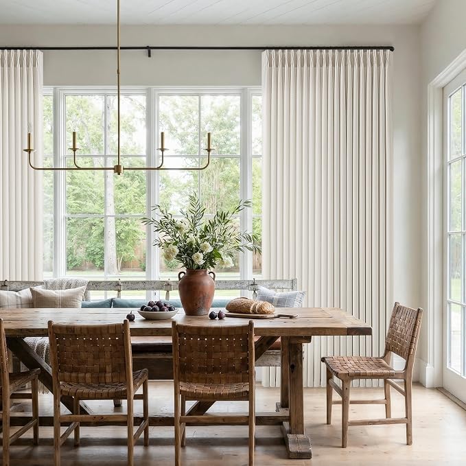 Natural Pinch Pleated Linen Curtains 84 Inch Length 2 Panels for Living Room Bedroom Cream Semi Sheer Light Filtering Modern Farmhouse Neutral Back Tab Pleat Hooks Rings Window Drapes 84 Inches Long