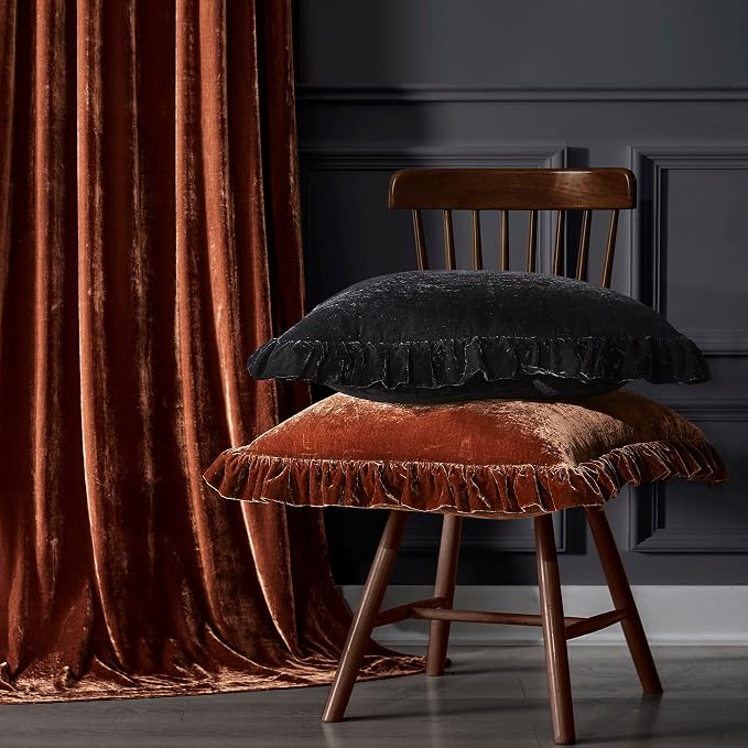 HiEnd Accents Stella Faux Silk Velvet Euro Sham Pillow Cover, 27x27 inch, Copper Brown, Romantic Western Modern Traditional Style Luxury Bedding