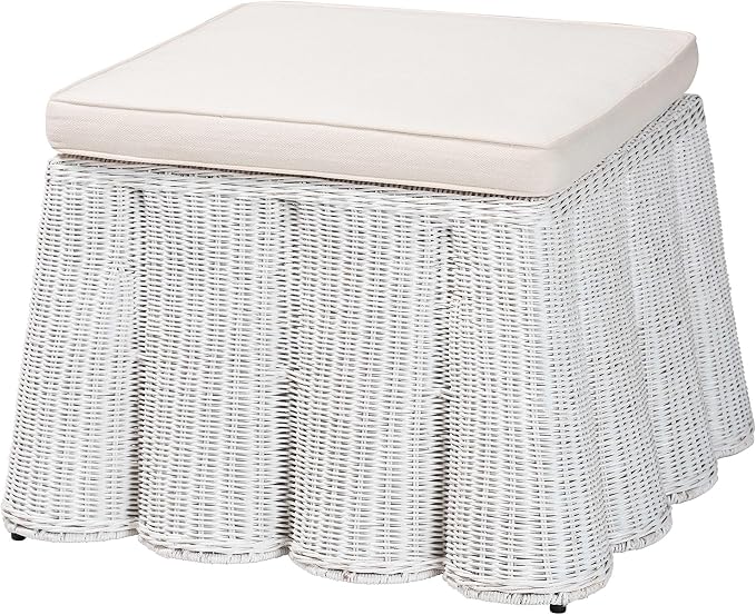 Bali & pari Palm Bohemian White Scallop Rattan Ottoman