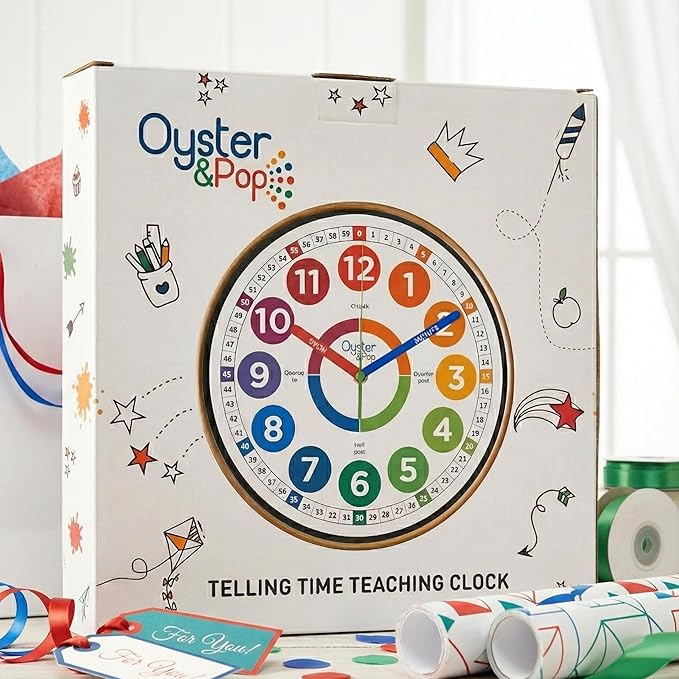 Oyster&Pop Learning Clock for Kids - Award-Winning Silent Wall Clock - 10" Non-Ticking Analog Teaching Clock for Classrooms Bedrooms & Kids Rooms - Children Learn to Tell Time Easily