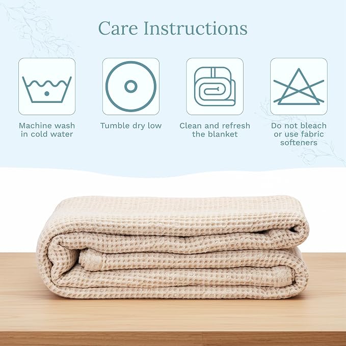 Organic Cotton Twin Blanket - GOTS Certified, Soft, Luxurious, Lightweight, All-Natural and 100% Cotton Waffle Weave Blanket for Toddlers, Teens & Adults - 68"x92" (Ivory - Twin/Twin XL)