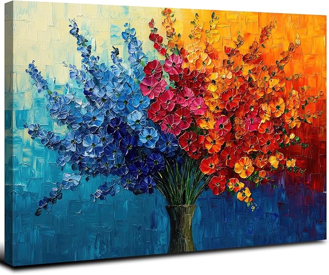 Abstract Wildflower Wall Art for Living Room Bedroom Decor Nature Flower Painting Print Blue Red Yellow Bouquet Pictures Colorful Floral Poster Modern Artwork Bathroom Kitchen Home Decoration 24x36in
