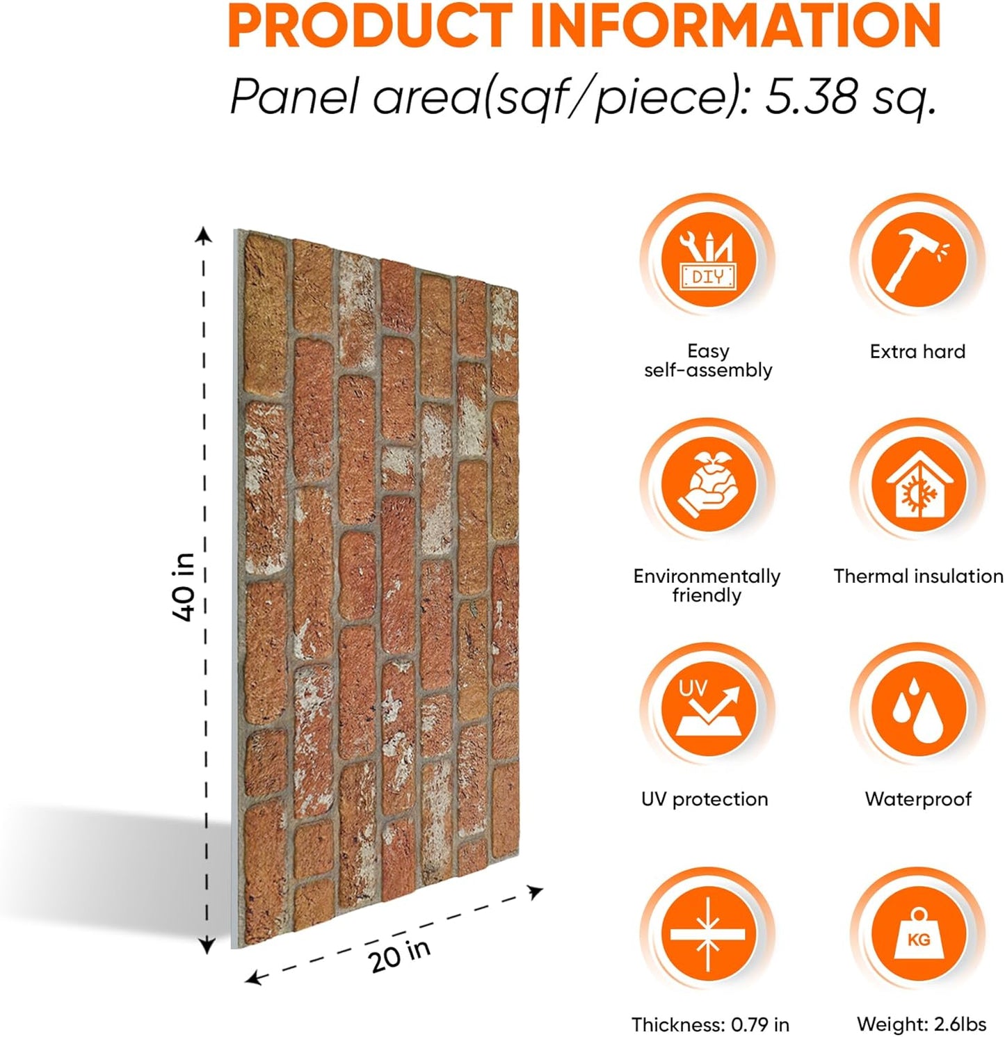 IZODEKOR 3D Wall Panels Brick Effect - Cladding, Stone Look, Styrofoam Facing for Living Room, Kitchen, Bathroom, Balcony, Bedroom and Back of Counter | Vintage Dream (3 Piece Panel) | Covers 16 sq ft