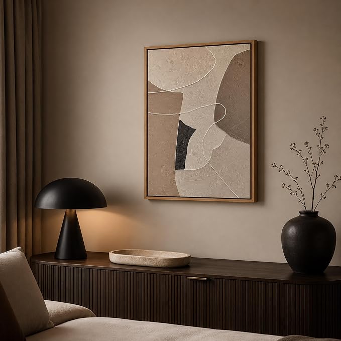 Kabcod Large Beige Brown Abstract Wall Art 3D Textured Oil Painting, Neutral Large Abstract Geometric Picture Wall Decor Framed Artwork Boho Entrance Home Decor Ready to Hang (16" W x 24" L)