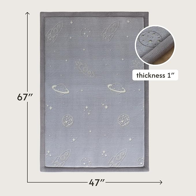 Hakuna Matte GlowCloud Baby Play Mat for Floor 47”x 67” Planets | Coral Velvet high-Density Foam Rug for Crawling & Cozy Play – Non-Slip, Water-Resistant, Easy-Care Tummy Time Mat