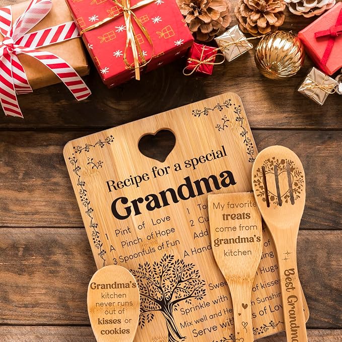 Grandma Gifts, Mothers Day Birthday Gift for Grandmas Nanny from Grandkids, Bamboo Cutting Board, Grandparents Thankgiving Kitchen Presents for Nana Gigi from Grandchildren