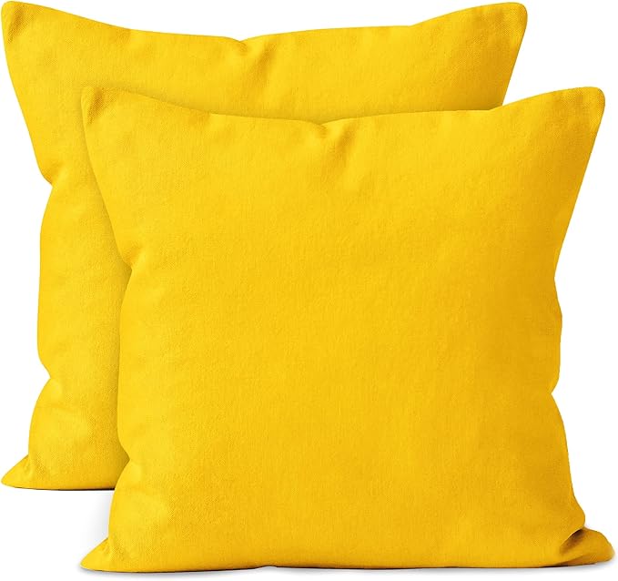 Encasa XO Throw Pillow Covers 18x18 in Set of 2 Sunbeam Yellow | No Inserts | Cotton Pillow Covers for Living Room, Bed, Sofa, Couch | Decorative Cushion Covers with Improved Zipper