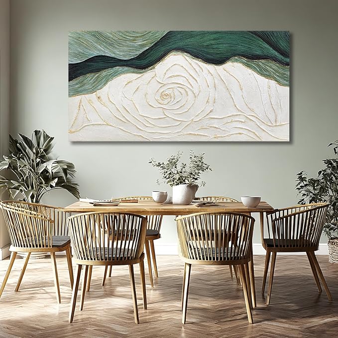 Dolidoteart Hand-Painted Green Abstract Wall Art Canvas, Large 29x58 Inch Modern Textured Floral Artwork for Living Room, Bedroom, Office, Hallway Home Decor