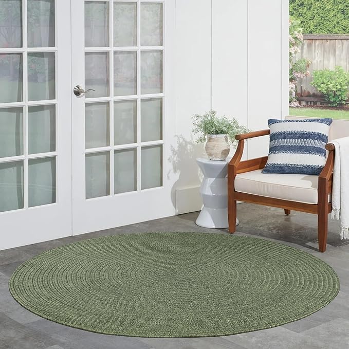 Superior Indoor/Outdoor Area Rug, Reversible Braided Floor Decor for Living Room, Kitchen, Patio, Front Porch, Modern Boho Farmhouse Rugs, Hardwood, Bedroom Accessories, 4' Round, Green