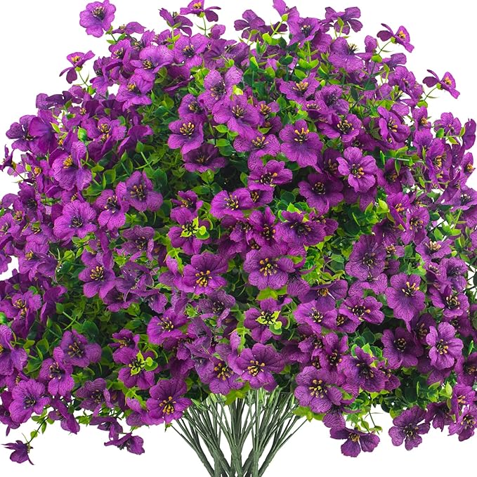 Grunyia Artificial Fake Flowers for Outdoor Spring Decoration, 16 Bundles Faux Silk Colorful Daisy UV Resistant Realistic for Outside Porch Patio Home Yard Garden Planters Pots Window Box (Purple)