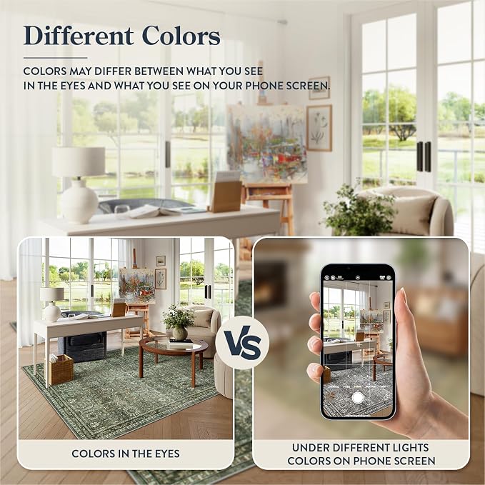 Lahome Olive Green Area Rugs 9x12 Living Room, Moody Floral Washable Rug | Boho Bedroom Carpet Soft Stain Resistant Non Shedding Thin Carpet for Dining Room