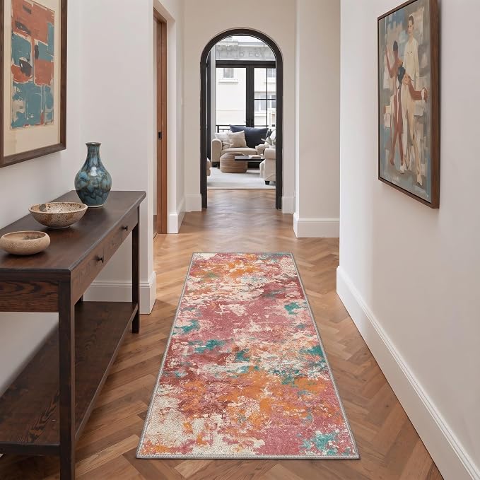 BEIMO Area Rugs 9x12 for Living Room Bedroom, Modern Abstract Machine Washable Rug, Large Soft Low Pile Floor Cover with Non Slip Backing for Dining Room, Red Green
