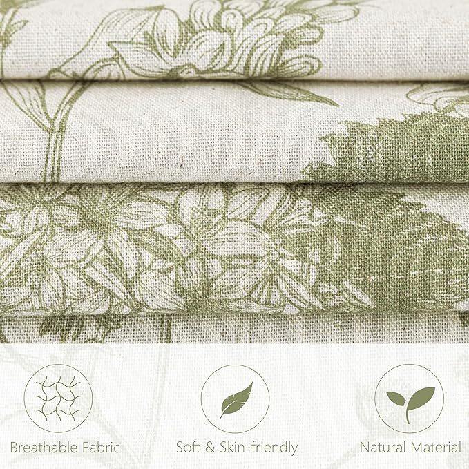 Foindtower Set of 2 Linen Floral Throw Pillow Covers Vintage Accent Print Decorative Cozy Cushion Covers Farmhouse Boho Home Decor for Sofa Chair Couch Bedroom Living Room,18×18 Inch,Light Green