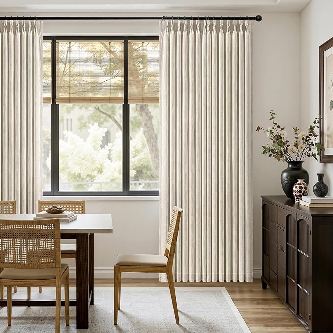 MIULEE Pinch Pleated Thick Linen Curtains 90 Inches Long 2 Panels for Living Room Bedroom, Linen Textured Memory Trained Pleat Drapes Back Tab Light Filtering Birch Window Curtains with Hooks