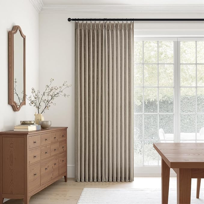Pinch Pleated Curtains for Living Room 2 Panels Rustic Farmhouse Burlap Thick Linen Textured Light Filtering Pinch Pleat Drapes Back Tab Semi Sheer Window Curtain 90 Inch Long Taupe
