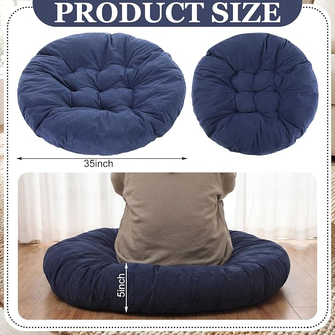 Funnymoom Extra Large Floor Pillow 35 Inch Round Floor Meditation Cushion Papasan Swing Cushion for Adults Oversized Playroom Pillows Big Pillow for Yoga Living Room Sofa Balcony(Dark Blue, Classic)