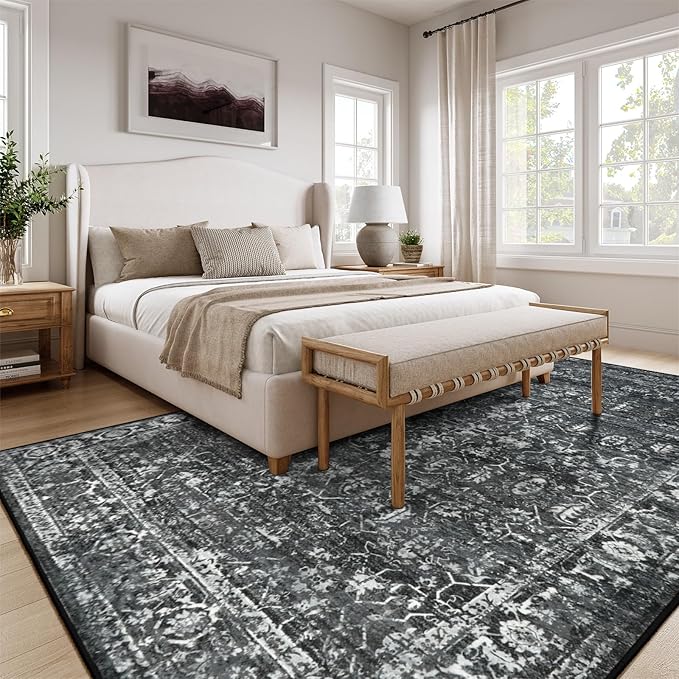 Lahome Margot 8x10 Area Rugs for Living Room Washable Rugs 8x10 Black Large Rug Indoor Carpet, Vintage Distressed Rug Soft Non Slip Area Rug for Bedroom Dining Room Home Office(8 x 10, Black/Grey)