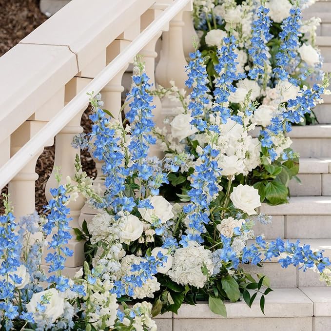 8PCS Delphinium Artificial Flowers 33.5'' Blue Faux Larkspur Flowers Long Stem Artificial Flowers for Tall Vase Home Wedding Garden Table Centerpieces Decor(Blue)