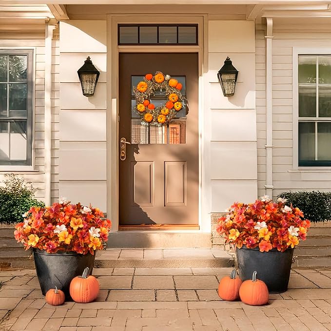 Hommyea Artificial Fake Fall Flowers for Outdoor Decor 8 Bundles UV Resistant Artificial Plants Outdoor Look Real Faux Silk Autumn Flowers for Porch Planters Garden Yard Decorations