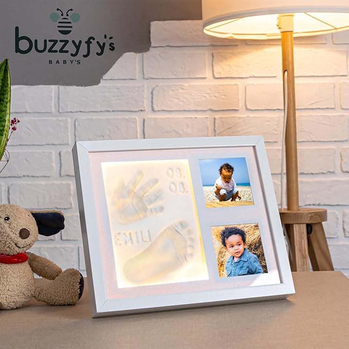 Baby footprint kit with LED night light - Hand and foot prints - Newborn - Baby shower gifts - Newborn essentials - Memory frame - Room decoration - Memory frame with clay hand prints - New XL size