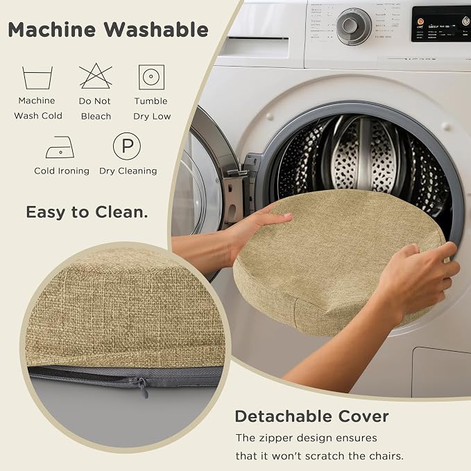 AddGrace 2.5" Thick Non Slip Round Chair Pad 1 Pack, 16", Beige | Machine-Washable Cover, Non-Slip, for Kitchen, Dining Room, Office, Floor, Bistro Cafe, for 16" Ottoman, 16" Round Stool