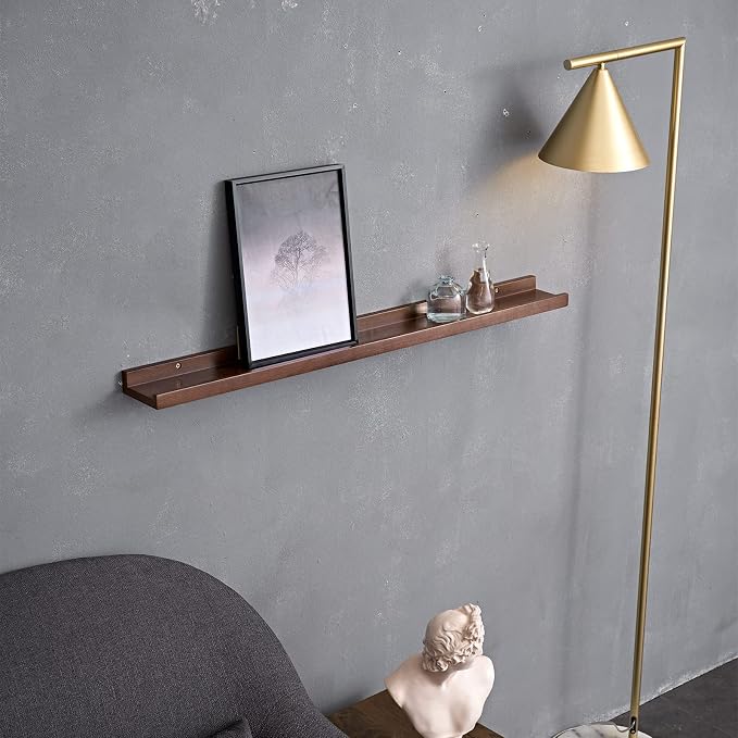 Long Floating Shelf 48 Inch Natural Wood Shelves for Bedroom, Rustic Display Books Picture Ledge Shelf for Wall Mounted, Solid Walnut Wood Shelf, Easy to Install, Walnut Color, 48 *4 *1.5 (1 Pack)