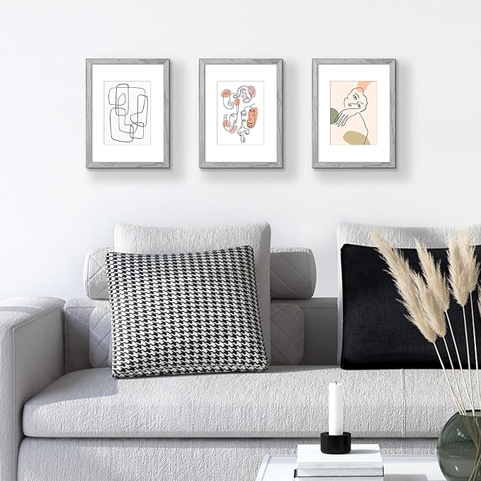 upsimples 9x12 Picture Frame, Display Pictures 6x8 with Mat or 9 x 12 Without, Wall Hanging Photo Frames, Gray, 1 Pack