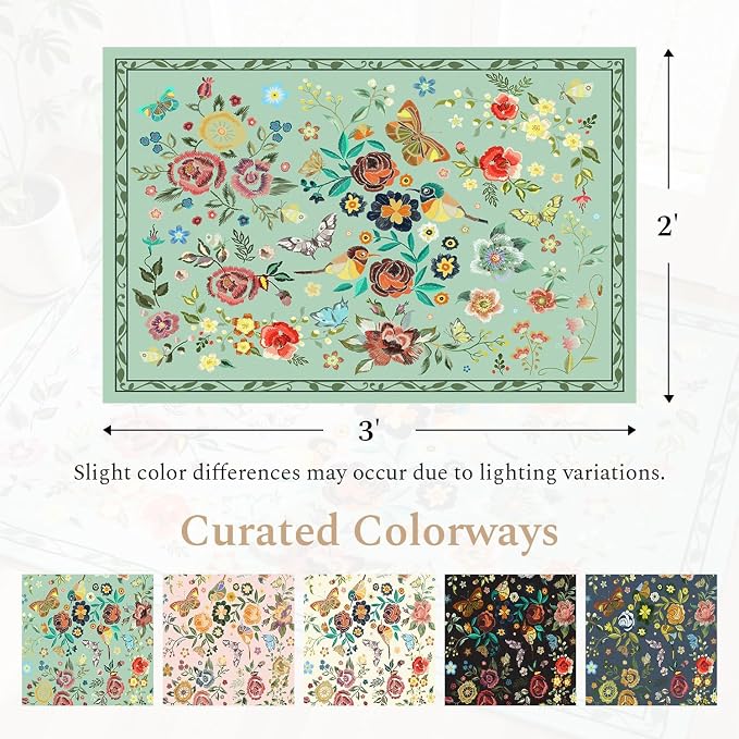 Rugflix 2x3 Small Area Rugs for Entryway, Washable Entrance Door Mat Non-Slip, Soft Low Pile Stain Resistant Vintage Floral Indoor Throw Rug for Kitchen, Bedroom, Hallway, Green