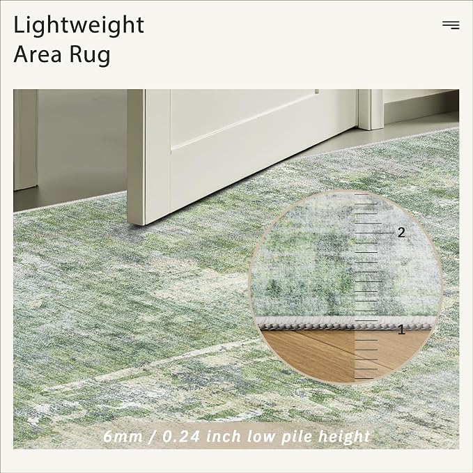 Soalmost 9x9 Green/Ivory Round Rug 9ft Living Room Circle Rug Vintage Round Area Rug Non Slip Indoor Carpet for Apartment